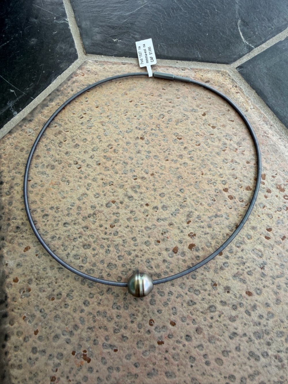 Women’s Blue Titanium Choker Necklace with South Sea  Pearl Accent 16”